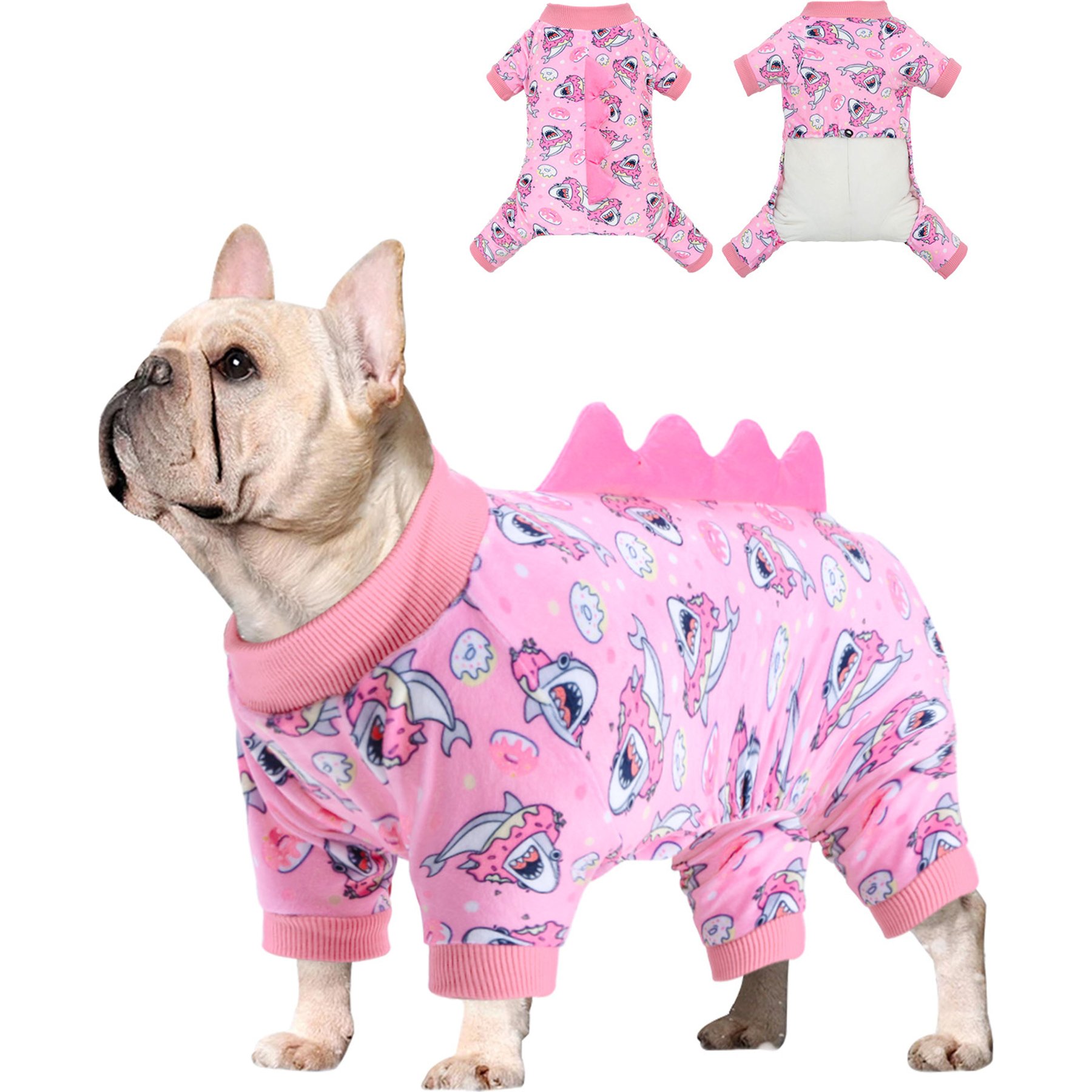 CuteBone Dino Small Dog Pajamas, Pink Shark, X-Small