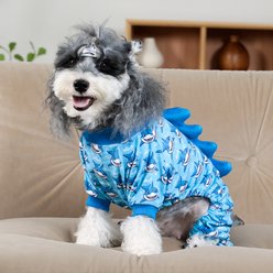 CuteBone Dino Small Dog Pajamas, Blue Shark, Small slide 2 of 9