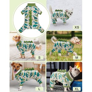 CuteBone Dino Small Dog Pajamas, Green/White, Medium