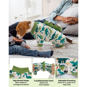 CuteBone Dino Small Dog Pajamas, Green/White, Medium