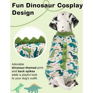 CuteBone Dino Small Dog Pajamas, Green/White, Medium
