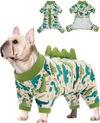 CuteBone Dino Small Dog Pajamas, Green/White, Medium