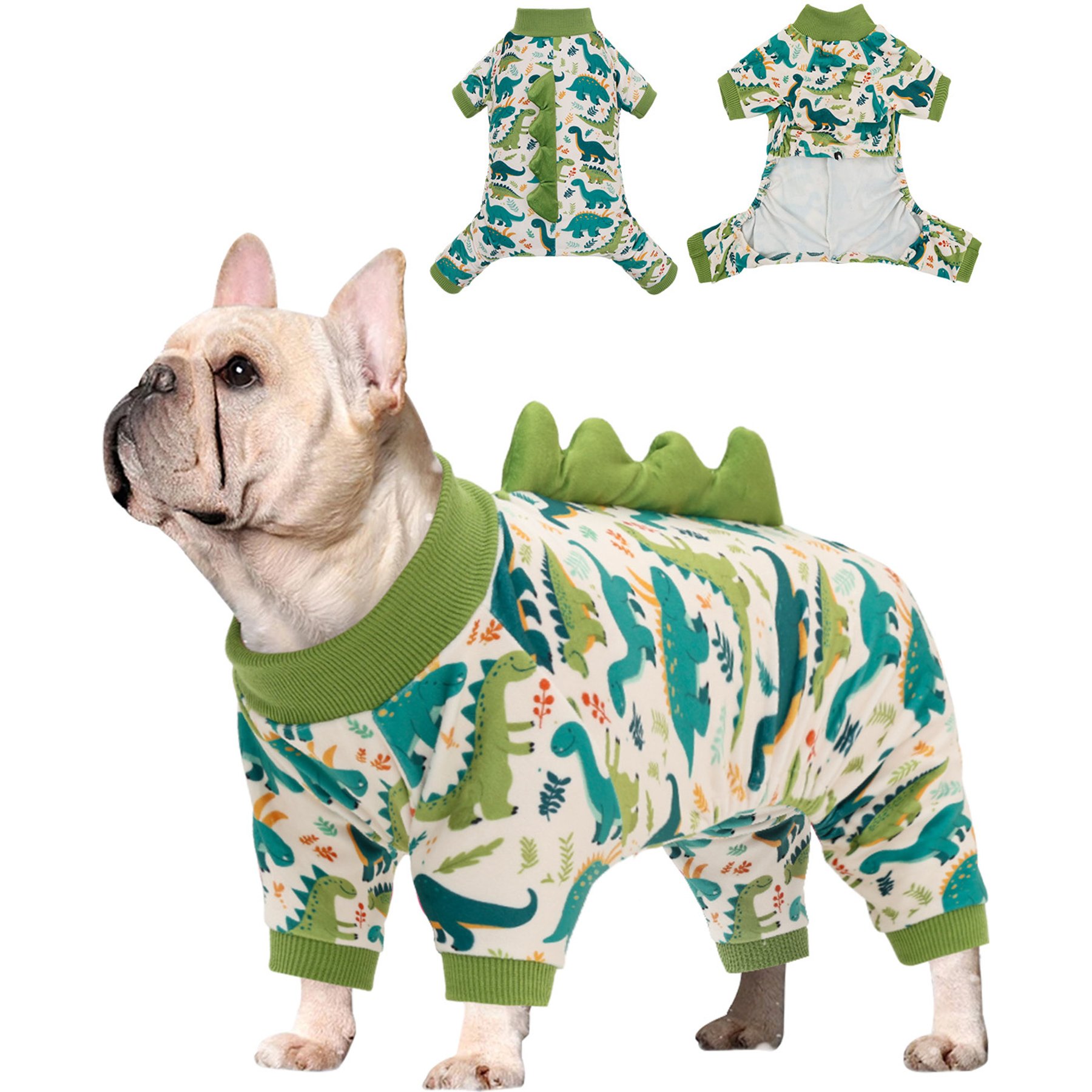 CuteBone Dino Small Dog Pajamas, Green/White, Small
