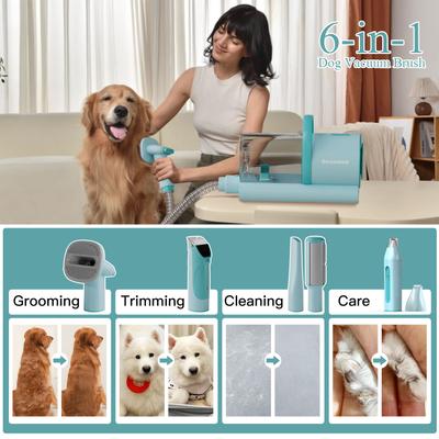 Show full view: GEOOROOD 6-in-1 Pet Grooming Vacuum Kit, Blue/Green, 1.6-L slide 7 of 9