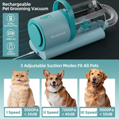 Show full view: GEOOROOD 6-in-1 Pet Grooming Vacuum Kit, Blue/Green, 1.6-L slide 4 of 9
