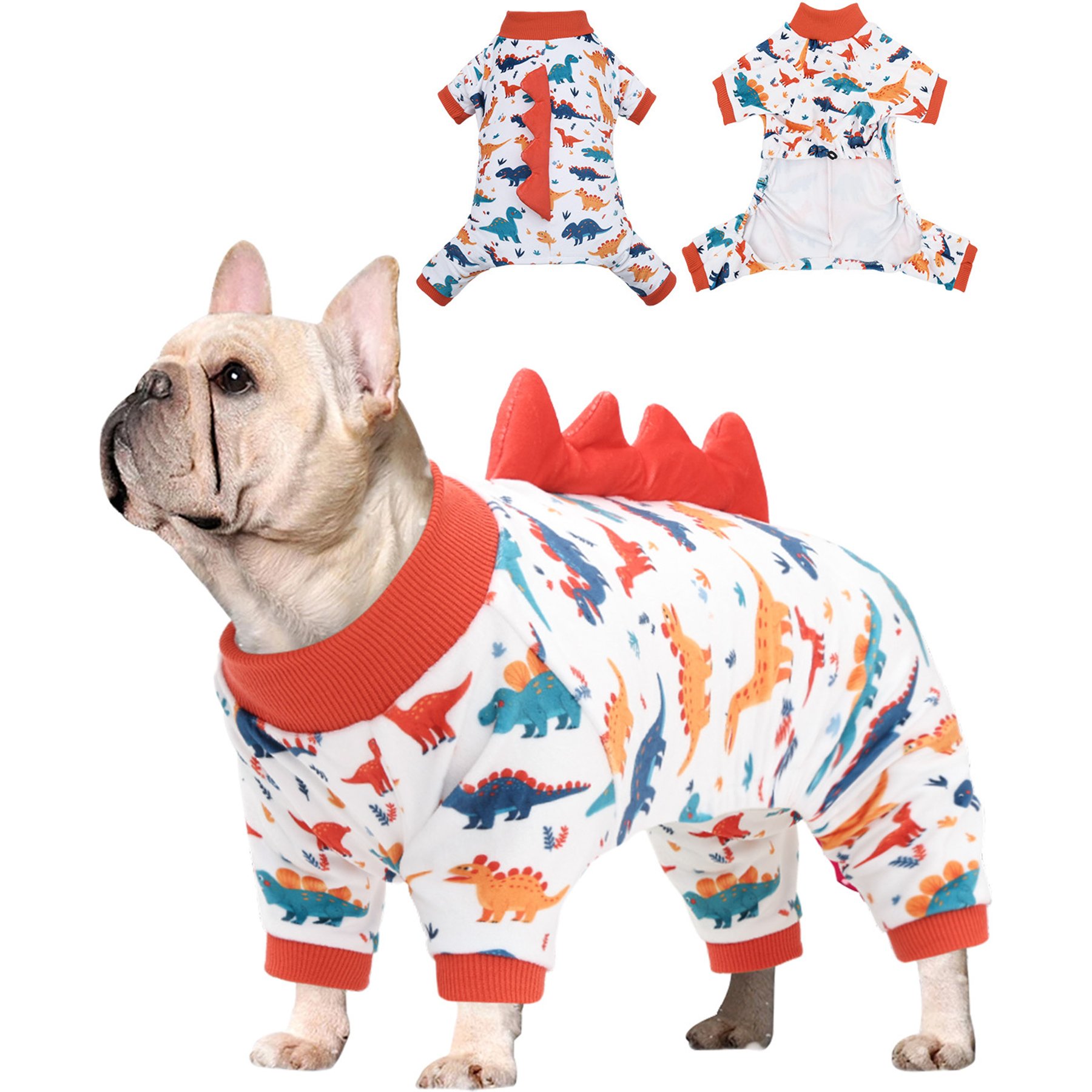 CuteBone Dino Small Dog Pajamas, Red/White, X-Small