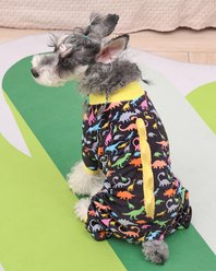CuteBone Dino Small Dog Pajamas, Yellow/Black, Medium slide 2 of 9