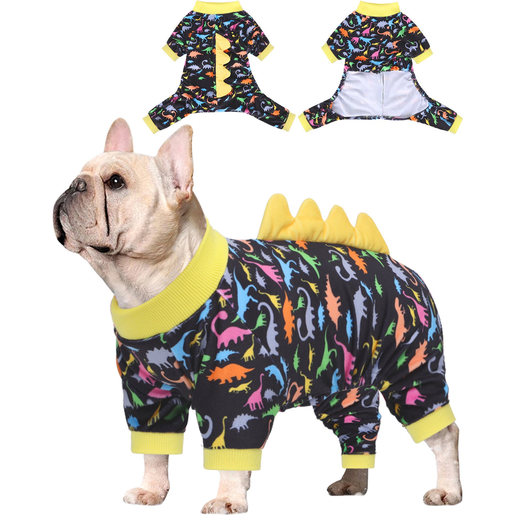 CuteBone Dino Small Dog Pajamas, Yellow/Black, Small