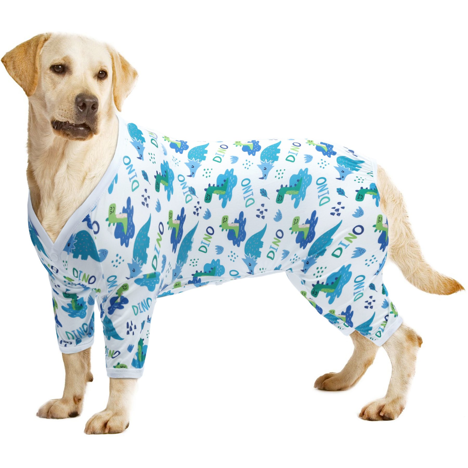 CuteBone Dino Big Dog Pajamas, Blue & White, X-Large