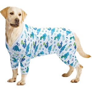 CuteBone Dino Big Dog Pajamas, Blue & White, Medium