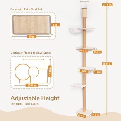 Show full view: FUKUMARU Wall-Mounted 108-in Cat Tree with Hammock & Sturdy Scratching Post slide 3 of 8