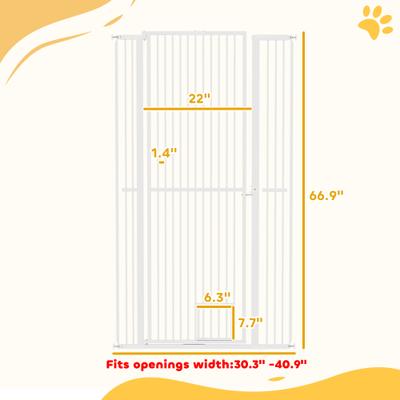 Show full view: PawHut Metal Dog & Cat Gate with Door, 1.4-in Narrow Gap & 2.8 - 5.5-in Extension, White, 40.9 × 1.4 × 66.9-in slide 3 of 9
