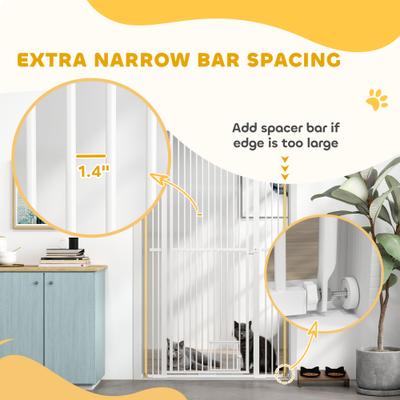 Show full view: PawHut Metal Dog & Cat Gate with Door, 1.4-in Narrow Gap & 2.8 - 5.5-in Extension, White, 40.9 × 1.4 × 66.9-in slide 5 of 9
