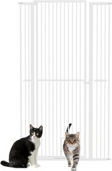 PawHut Metal Dog & Cat Gate with Door, 1.4-in Narrow Gap & 2.8 - 5.5-in Extension, White, 40.9 × 1.4 × 66.9-in