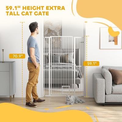 Show full view: PawHut Metal Dog & Cat Gate with Door, 1.4-in Narrow Gap & 2.8 - 5.5-in Extension, White, 40.9 × 1.4 × 59.1-in slide 8 of 9