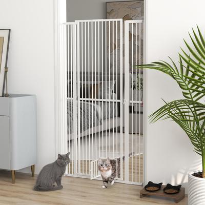 Show full view: PawHut Metal Dog & Cat Gate with Door, 1.4-in Narrow Gap & 2.8 - 5.5-in Extension, White, 40.9 × 1.4 × 66.9-in slide 2 of 9