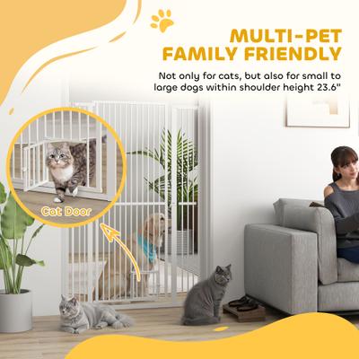 Show full view: PawHut Metal Dog & Cat Gate with Door, 1.4-in Narrow Gap & 2.8 - 5.5-in Extension, White, 40.9 × 1.4 × 59.1-in slide 4 of 9