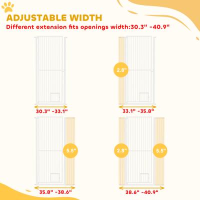 Show full view: PawHut Metal Dog & Cat Gate with Door, 1.4-in Narrow Gap & 2.8 - 5.5-in Extension, White, 40.9 × 1.4 × 59.1-in slide 7 of 9