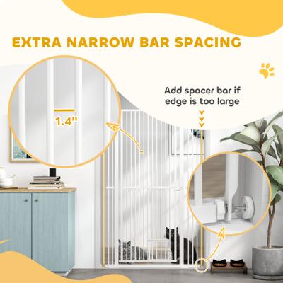 Show full view: PawHut Metal Dog & Cat Gate with Door, 1.4-in Narrow Gap & 2.8 - 5.5-in Extension, White, 40.9 × 1.4 × 59.1-in slide 5 of 9