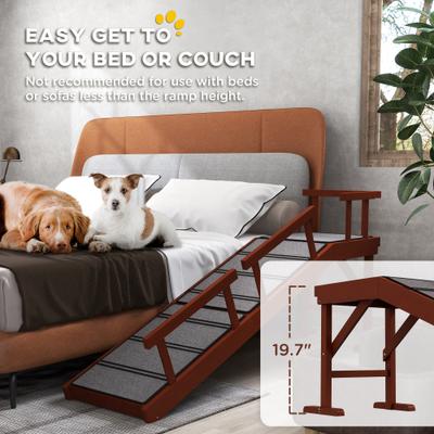 Show full view: PawHut Wooden Dog Stairs Ramp with Removable Guardrails & Non-Slip Surface, Brown, 59.8 × 15.7 × 27.8-in slide 6 of 9