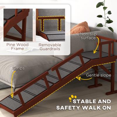 Show full view: PawHut Wooden Dog Stairs Ramp with Removable Guardrails & Non-Slip Surface, Brown, 59.8 × 15.7 × 27.8-in slide 5 of 9