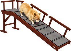 PawHut Wooden Dog Stairs Ramp with Removable Guardrails & Non-Slip Surface, Brown, 59.8 × 15.7 × 27.8-in