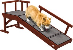 PawHut Wooden Dog Stairs Ramp with Removable Guardrails & Non-Slip Surface, Brown, 49.2 × 15.7 × 22-in