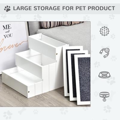 Show full view: PawHut Non Slip Wooden Carpeted Dog & Cat Stairs Ramp, White, 3-Steps, 16 x 17.5 x 15-in slide 4 of 9