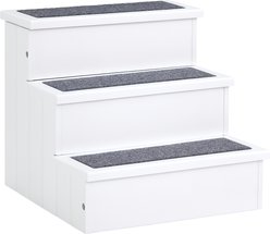 PawHut Non Slip Wooden Carpeted Dog & Cat Stairs Ramp, White, 3-Steps, 16 x 17.5 x 15-in