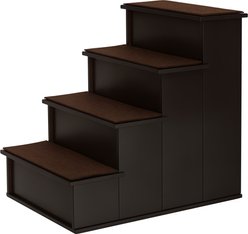 PawHut Wooden Dog, Cat & Small Pet Stairs with Cushioned Removable Covering, 15.75 × 23.25 × 21.25-in, Dark Coffee