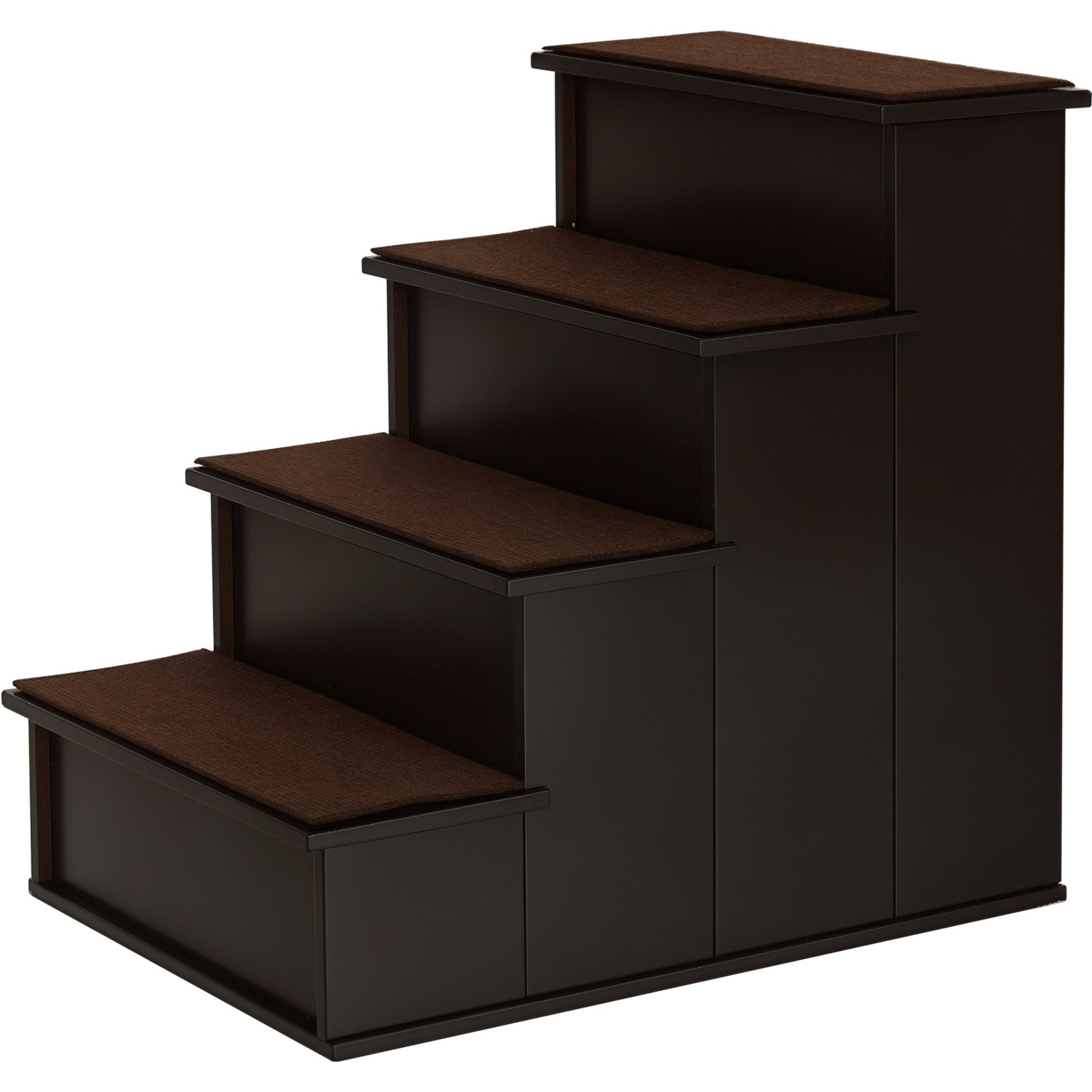 PawHut Wooden Dog, Cat & Small Pet Stairs with Cushioned Removable Covering, 15.75 × 23.25 × 21.25-in, Dark Coffee