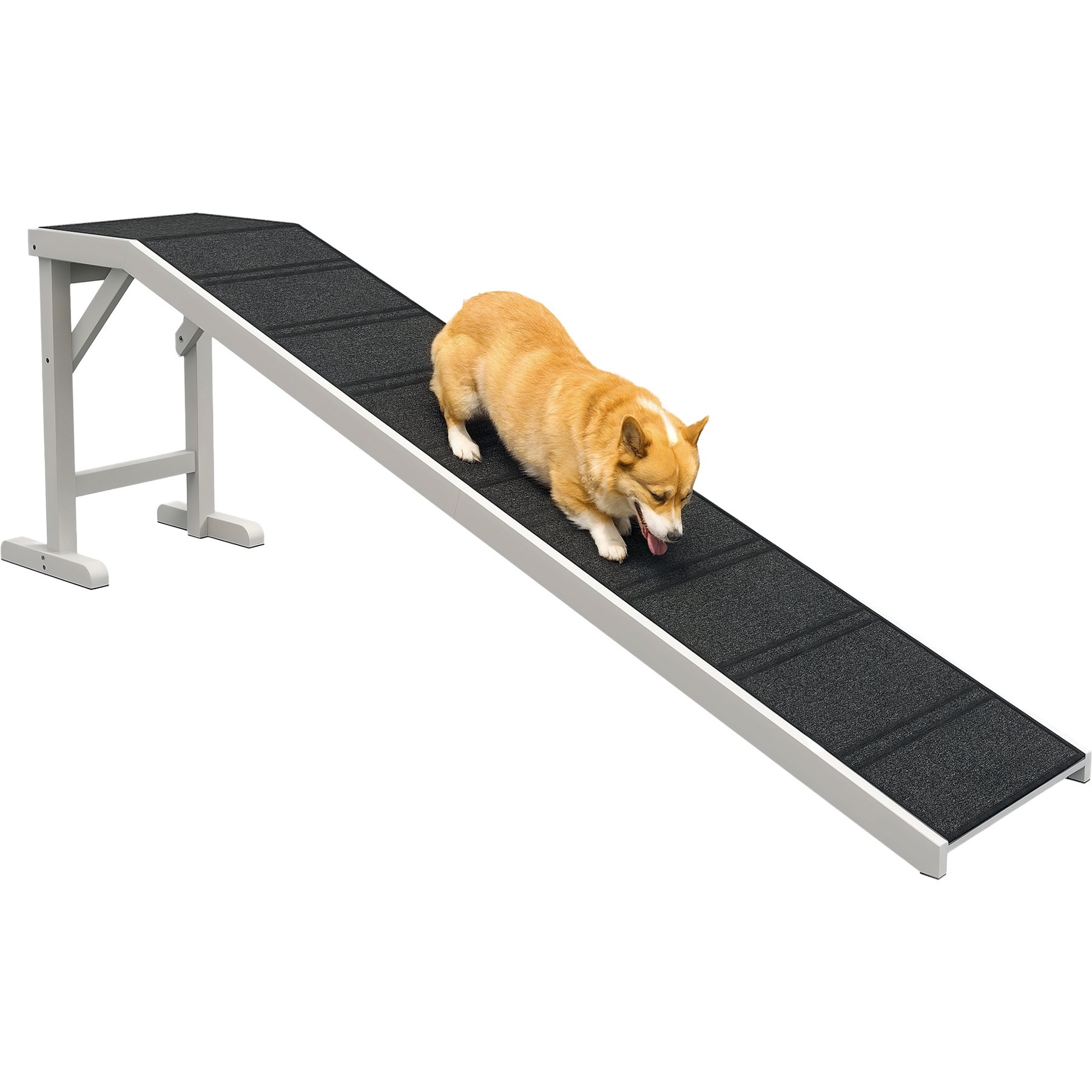 PawHut Top Platform Wooden Dog Bed Ramp with Non-Slip Carpet, White, 74 × 16 × 25-in