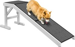 PawHut Top Platform Wooden Dog Bed Ramp with Non-Slip Carpet, White, 59.75 × 15.75 × 19.75-in