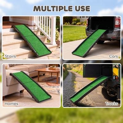 Show full view: PawHut Portable Folding Dog Car Ramp with Non Slip Grass Surface & Raised Side Rails, Black, 61 x 15.2 x 6.1-in slide 7 of 9