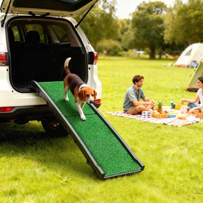 Show full view: PawHut Portable Folding Dog Car Ramp with Non Slip Grass Surface & Raised Side Rails, Black, 61 x 15.2 x 6.1-in slide 2 of 9