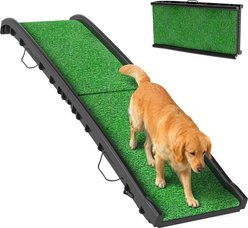 PawHut Portable Folding Dog Car Ramp with Non Slip Grass Surface & Raised Side Rails, Black, 61 x 15.2 x 6.1-in