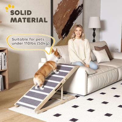 Show full view: PawHut Foldable Dog Ramp with 4 Adjustable Height & Non-Slip Carpet, Natural Wood, 47.2 x 19.7 x 23.6-in slide 7 of 9