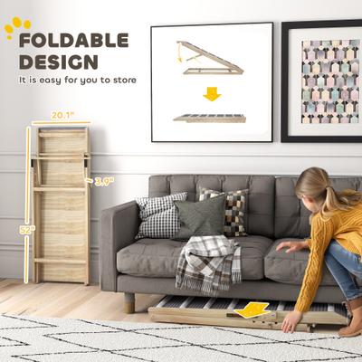 Show full view: PawHut Foldable Dog Ramp with 4 Adjustable Height & Non-Slip Carpet, Natural Wood, 47.2 x 19.7 x 23.6-in slide 4 of 9