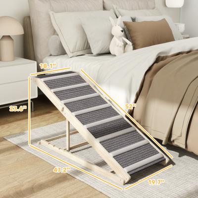 Show full view: PawHut Foldable Dog Ramp with 4 Adjustable Height & Non-Slip Carpet, Natural Wood, 47.2 x 19.7 x 23.6-in slide 3 of 9