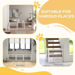 PawHut Indoor Freestanding Wooden Dog Gate Extension with 28 to 75-in Retractable Length, Support Feet & Non-Slip Mats, 74.8 × 15.2 × 22-in, White slide 2 of 9