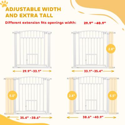 Show full view: PawHut 30 to 41-in Extra Wide Walk Through Metal Dog & Cat Gate with Door, 3 & 5.5-in Extension Kits & Pressure Mounted, White, 40.9 × 2 × 30.3-in slide 5 of 10