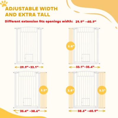 Show full view: PawHut 30 to 41-in Extra Wide Walk Through Metal Dog & Cat Gate with Door, 3 & 5.5-in Extension Kits & Pressure Mounted, White, 40.9 × 2 × 41.7-in slide 5 of 10