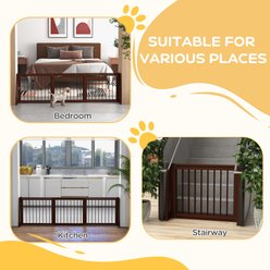 PawHut Indoor Freestanding Wooden Dog Gate Extension with 28 to 75-in Retractable Length, Support Feet & Non-Slip Mats, 74.8 × 15.2 × 22-in, Brown slide 2 of 9
