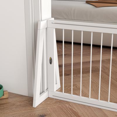 Show full view: PawHut Indoor Freestanding Wooden Dog Gate Extension with 28 to 75-in Retractable Length, Support Feet & Non-Slip Mats, 74.8 × 15.2 × 22-in, White slide 8 of 9