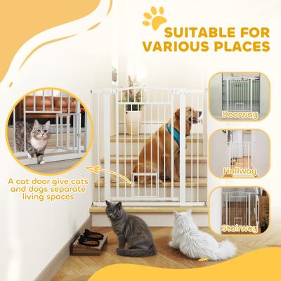 Show full view: PawHut 30 to 41-in Extra Wide Walk Through Metal Dog & Cat Gate with Door, 3 & 5.5-in Extension Kits & Pressure Mounted, White, 40.9 × 2 × 41.7-in slide 6 of 10
