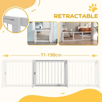 Show full view: PawHut Indoor Freestanding Wooden Dog Gate Extension with 28 to 75-in Retractable Length, Support Feet & Non-Slip Mats, 74.8 × 15.2 × 22-in, White slide 5 of 9