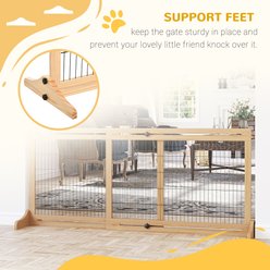 PawHut Indoor Slide-Adjust Freestanding Retractable Wooden Dog Gate Extension, Natural Wood, 70.9 x 14.25 x 27.25 slide 2 of 9