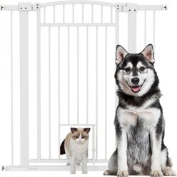 PawHut 30 to 41-in Extra Wide Walk Through Metal Dog & Cat Gate with Door, 3 & 5.5-in Extension Kits & Pressure Mounted, White, 40.9 × 2 × 41.7-in