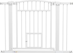 PawHut 30 to 41-in Extra Wide Walk Through Metal Dog & Cat Gate with Door, 3 & 5.5-in Extension Kits & Pressure Mounted, White, 40.9 × 2 × 30.3-in