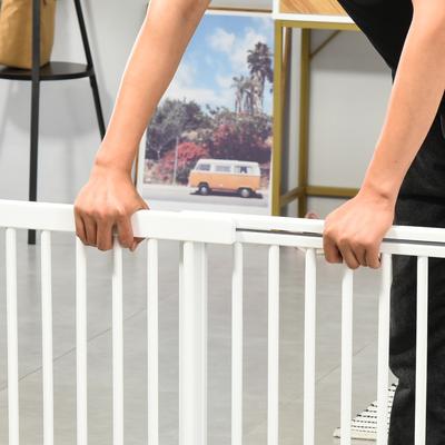 Show full view: PawHut 3 Panel Adjustable Freestanding Fence Wooden Dog Gate Extension with Safety Barrier Lockable Door, 65.25 × 14.25 × 28-in, White slide 8 of 9